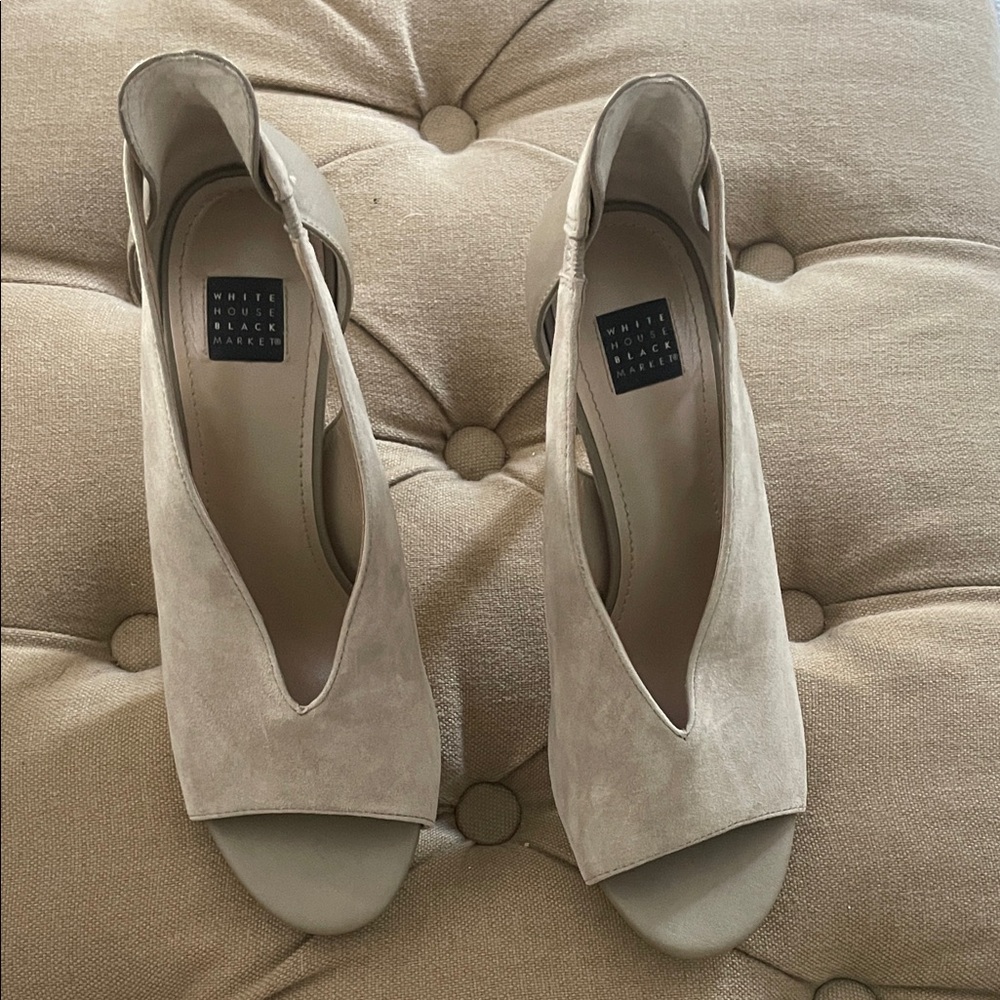 White House Black Market Beige Peep-Toe Heels